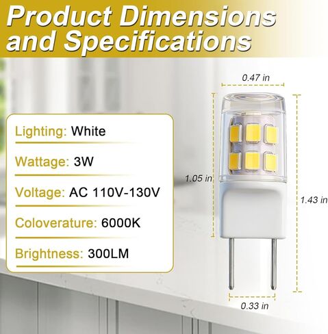 4 قطع 120 فولت 3 وات G8 LED لمبات 20 وات لمبات إضاءة ميكروويف تحت غطاء المحرك متوافق مع GE Samsung Microwave Daylight White 6000K استبدال #: WB25X10019 in Kuwait