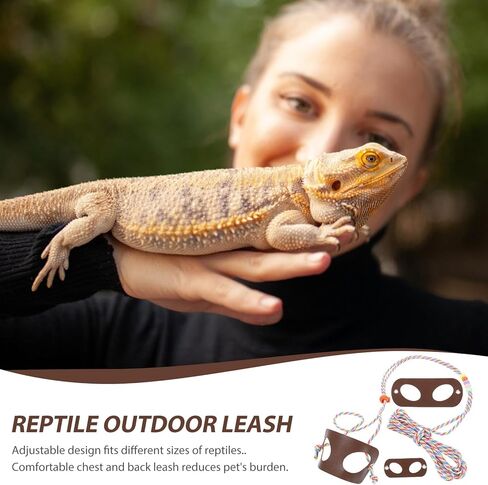 Ciieeo Adjustable Brown Lizard Harness with Wear-Resistant Rope Leash for Small Reptile Pets Outdoor Walking Bearded Dragon and Gecko Traction Vest in Kuwait