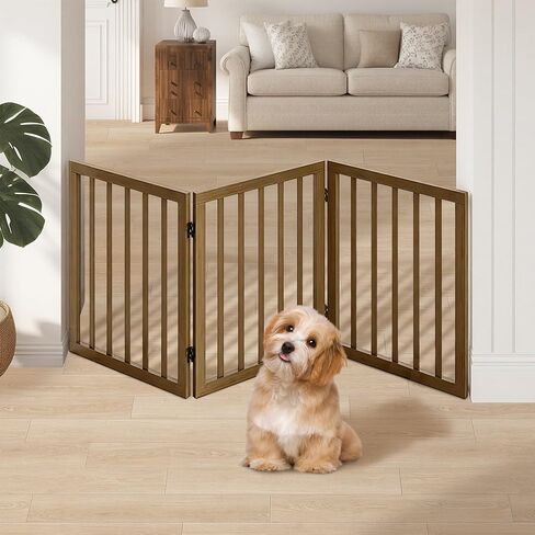 Freestanding Small Dog Door Gates Pet Gate- 3-Panel Wooden Short Dog Gate Indoor- Foldable Pet Gates for Doorway-Folding Dog Fence Pet Door for Puppy in Kuwait