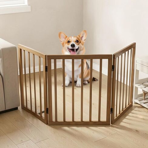 Freestanding Small Dog Door Gates Pet Gate- 3-Panel Wooden Short Dog Gate Indoor- Foldable Pet Gates for Doorway-Folding Dog Fence Pet Door for Puppy in Kuwait