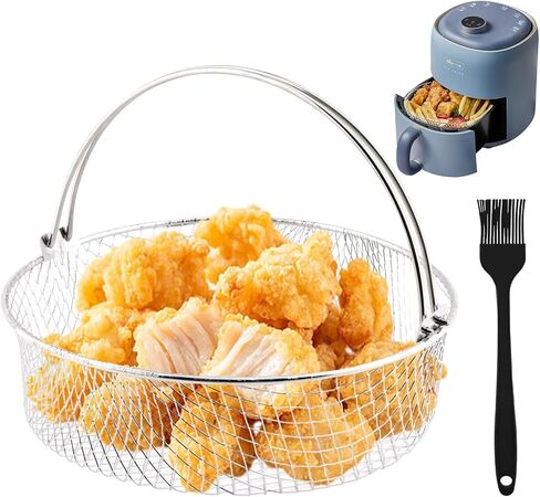 Air Fryer Basket for Oven, 8inch Air Fryer Replacement Accessory Mesh Basket with Handle & Brush, Stainles Steel Steamer Baskets for InstantPot, Oven, Steamer, Household Frying in Kuwait