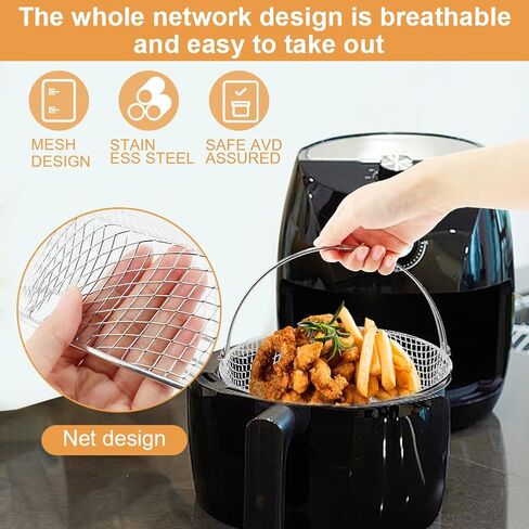 Air Fryer Basket for Oven, 8inch Air Fryer Replacement Accessory Mesh Basket with Handle & Brush, Stainles Steel Steamer Baskets for InstantPot, Oven, Steamer, Household Frying in Kuwait