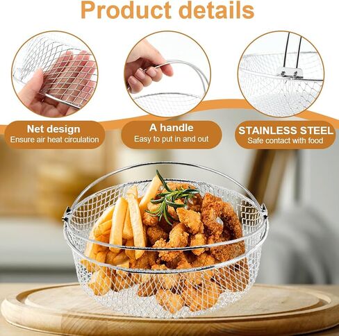 Air Fryer Basket for Oven, 8inch Air Fryer Replacement Accessory Mesh Basket with Handle & Brush, Stainles Steel Steamer Baskets for InstantPot, Oven, Steamer, Household Frying in Kuwait
