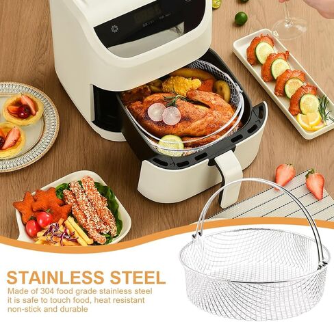 Air Fryer Basket for Oven, 8inch Air Fryer Replacement Accessory Mesh Basket with Handle & Brush, Stainles Steel Steamer Baskets for InstantPot, Oven, Steamer, Household Frying in Kuwait