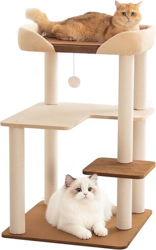 Modern Cat Tree for Large Cats, 37.5-Inch Tall Cat Tree Tower with Wide Shelves Low Step Cotton Scratching Posts, Super Sturdy Base, Cozy Perches, and Interactive Toys for Indoor (95cm White) in Kuwait
