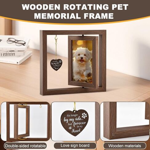 Dog Memorial Picture Frame, Loss of Dog Sympathy Gift, Rotating Wooden Picture Frame for 4x6 Photo, Pet Memorial Gifts For Dogs Pet Remembrance Gift(SIZE:1 Pc) in Kuwait