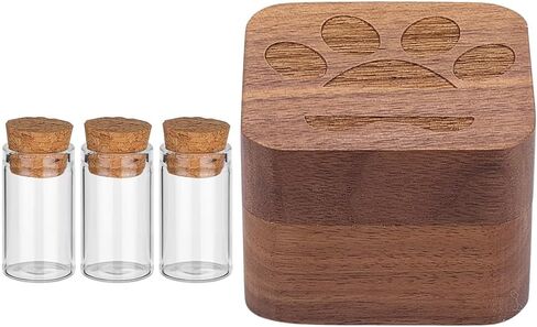 Pet Fur Keepsake Box with 3 Glass Pet Hair Memorial Bottles Wooden Paw Dog Cat Ashes Storage Shadow Box Pets Memorial Urn Can Hold Photos Pet Loss Sympathy Gifts for Pet Lovers Friends in Kuwait