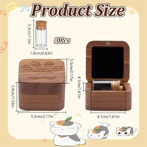 Pet Fur Keepsake Box with 3 Glass Pet Hair Memorial Bottles Wooden Paw Dog Cat Ashes Storage Shadow Box Pets Memorial Urn Can Hold Photos Pet Loss Sympathy Gifts for Pet Lovers Friends in Kuwait
