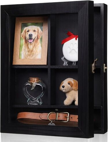 Ripeng Wood Color Pet Memorial Shadow Box with Heart Glass Bottle 14 x 11 in Dog Paw Print Clay Keepsake Display Frame for Lost Pet Memorial Gift Kit for Dogs Lover Owners Loss of Dog Death Sympathy in Saudi Arabia