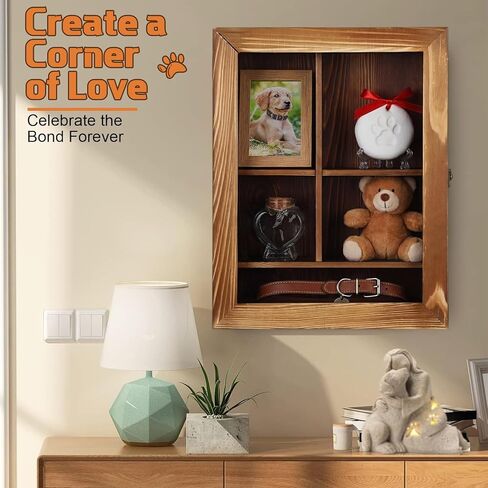 Ripeng Wood Color Pet Memorial Shadow Box with Heart Glass Bottle 14 x 11 in Dog Paw Print Clay Keepsake Display Frame for Lost Pet Memorial Gift Kit for Dogs Lover Owners Loss of Dog Death Sympathy in Saudi Arabia