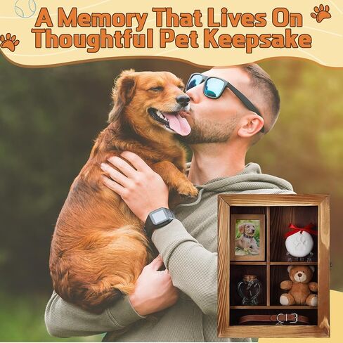 Ripeng Wood Color Pet Memorial Shadow Box with Heart Glass Bottle 14 x 11 in Dog Paw Print Clay Keepsake Display Frame for Lost Pet Memorial Gift Kit for Dogs Lover Owners Loss of Dog Death Sympathy in Saudi Arabia