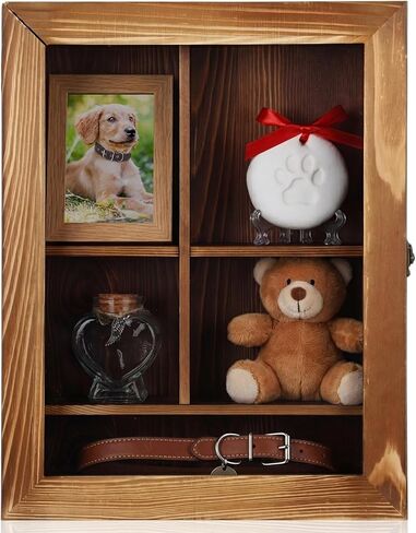 Ripeng Wood Color Pet Memorial Shadow Box with Heart Glass Bottle 14 x 11 in Dog Paw Print Clay Keepsake Display Frame for Lost Pet Memorial Gift Kit for Dogs Lover Owners Loss of Dog Death Sympathy in Saudi Arabia