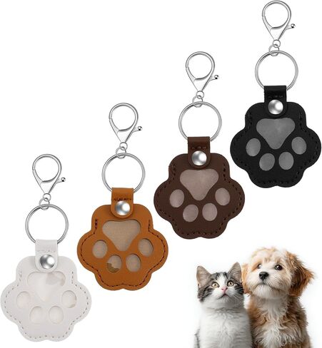 4 Pcs Pet Fur Keepsake, Leather Pawkeys Cat Dog Hair Keychain Fur Storage Memorial Keychain for Cat & Dog Hair Collector, Memorial Pets Hairs Holder Keepsake (Black, White, Dark Brown, Light Brown) in Kuwait
