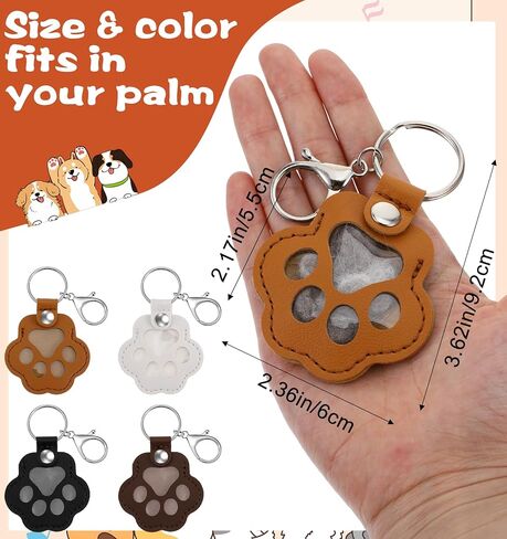 4 Pcs Pet Fur Keepsake, Leather Pawkeys Cat Dog Hair Keychain Fur Storage Memorial Keychain for Cat & Dog Hair Collector, Memorial Pets Hairs Holder Keepsake (Black, White, Dark Brown, Light Brown) in Kuwait