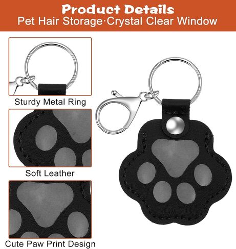 4 Pcs Pet Fur Keepsake, Leather Pawkeys Cat Dog Hair Keychain Fur Storage Memorial Keychain for Cat & Dog Hair Collector, Memorial Pets Hairs Holder Keepsake (Black, White, Dark Brown, Light Brown) in Kuwait