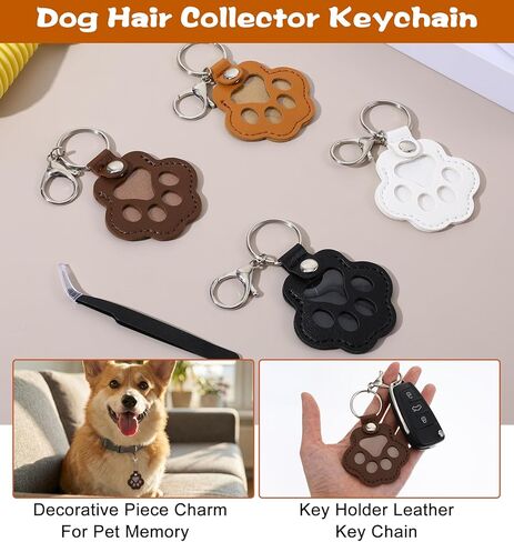 4 Pcs Pet Fur Keepsake, Leather Pawkeys Cat Dog Hair Keychain Fur Storage Memorial Keychain for Cat & Dog Hair Collector, Memorial Pets Hairs Holder Keepsake (Black, White, Dark Brown, Light Brown) in Kuwait