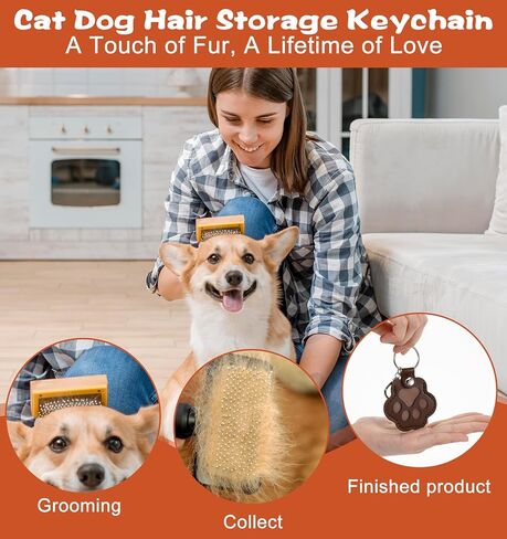 4 Pcs Pet Fur Keepsake, Leather Pawkeys Cat Dog Hair Keychain Fur Storage Memorial Keychain for Cat & Dog Hair Collector, Memorial Pets Hairs Holder Keepsake (Black, White, Dark Brown, Light Brown) in Kuwait