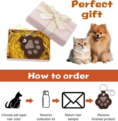 4 Pcs Pet Fur Keepsake, Leather Pawkeys Cat Dog Hair Keychain Fur Storage Memorial Keychain for Cat & Dog Hair Collector, Memorial Pets Hairs Holder Keepsake (Black, White, Dark Brown, Light Brown) in Kuwait