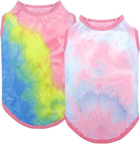 cyeollo 2 Pack Dog Shirts Sun Protection T Shirt Tie Dye Small Dog Tank Top Stretchy Soft Vest Breathable Summer Pet T Shirts for Dogs in Kuwait