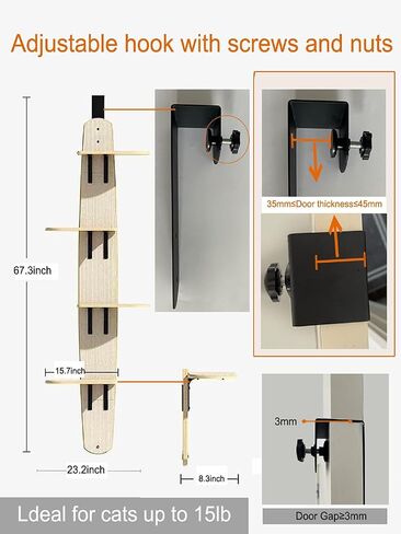 Door Hanging Cat Tree,Door Hanging Cat Shelf with Soft Mat,4-Levels Over The Door Cat Climber for Indoor Cats(Wooden-67.3" H X 23.2" L X 8.3" W) in Kuwait