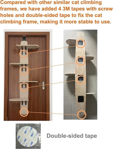 Door Hanging Cat Tree,Door Hanging Cat Shelf with Soft Mat,4-Levels Over The Door Cat Climber for Indoor Cats(Wooden-67.3" H X 23.2" L X 8.3" W) in Kuwait
