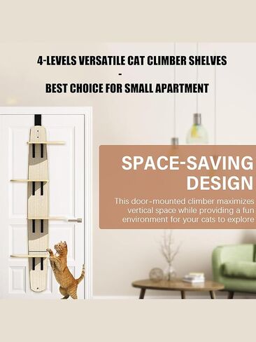 Door Hanging Cat Tree,Door Hanging Cat Shelf with Soft Mat,4-Levels Over The Door Cat Climber for Indoor Cats(Wooden-67.3" H X 23.2" L X 8.3" W) in Kuwait