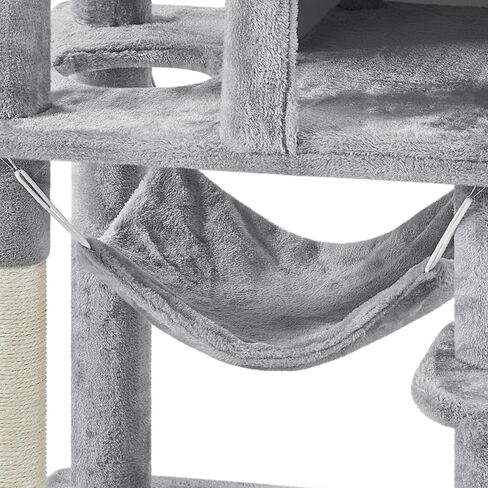 Topeakmart 71.5 inch Cat Tree Tower, Cat Furniture w/ 2 Condos, 2 Perches, 2 Hanging Balls Pet Stand House with Basket and Hammock for Indoor Cats and Kittens, Light Gray in Saudi Arabia