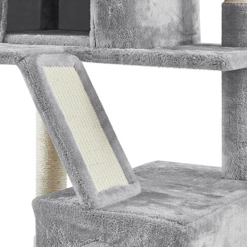 Topeakmart 71.5 inch Cat Tree Tower, Cat Furniture w/ 2 Condos, 2 Perches, 2 Hanging Balls Pet Stand House with Basket and Hammock for Indoor Cats and Kittens, Light Gray in Saudi Arabia