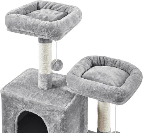 Topeakmart 71.5 inch Cat Tree Tower, Cat Furniture w/ 2 Condos, 2 Perches, 2 Hanging Balls Pet Stand House with Basket and Hammock for Indoor Cats and Kittens, Light Gray in Saudi Arabia