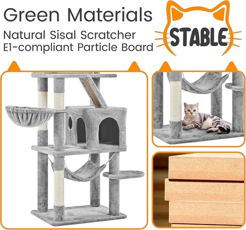 Topeakmart 71.5 inch Cat Tree Tower, Cat Furniture w/ 2 Condos, 2 Perches, 2 Hanging Balls Pet Stand House with Basket and Hammock for Indoor Cats and Kittens, Light Gray in Saudi Arabia
