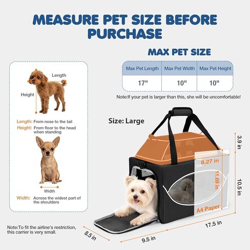 Lekereise Top-Expandable Pet Carrier 18x11x11Inch Delta American United Airline Approved Underseat to 15lbs Stable Car Travel Carriers for Small Dogs Cats with Locking Safety Zippers Anti-Scratch Mesh in Kuwait