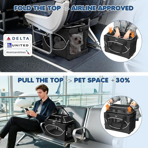 Lekereise Top-Expandable Pet Carrier 18x11x11Inch Delta American United Airline Approved Underseat to 15lbs Stable Car Travel Carriers for Small Dogs Cats with Locking Safety Zippers Anti-Scratch Mesh in Kuwait