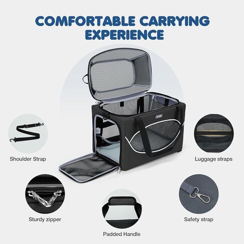Lekereise Top-Expandable Pet Carrier 18x11x11Inch Delta American United Airline Approved Underseat to 15lbs Stable Car Travel Carriers for Small Dogs Cats with Locking Safety Zippers Anti-Scratch Mesh in Kuwait