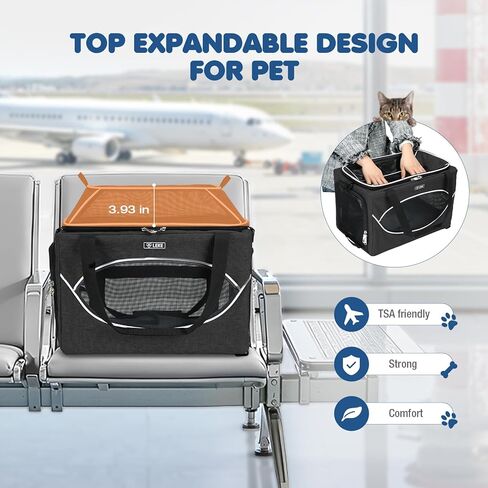 Lekereise Top-Expandable Pet Carrier 18x11x11Inch Delta American United Airline Approved Underseat to 15lbs Stable Car Travel Carriers for Small Dogs Cats with Locking Safety Zippers Anti-Scratch Mesh in Kuwait