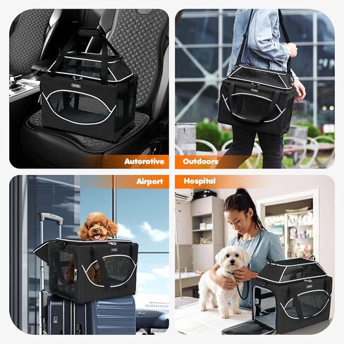 Lekereise Top-Expandable Pet Carrier 18x11x11Inch Delta American United Airline Approved Underseat to 15lbs Stable Car Travel Carriers for Small Dogs Cats with Locking Safety Zippers Anti-Scratch Mesh in Kuwait