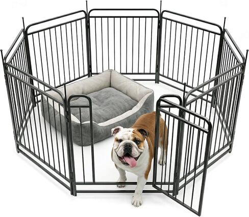 Fldofaves 8-Panel Dog Playpen في الهواء الطلق، ارتفاع 32 بوصة سياج معدني للكلاب في الهواء الطلق مع بوابة للكلاب المتوسطة الكبيرة، حاوية آمنة مع حصص أرضية للتخييم في ساحة الحديقة in Kuwait