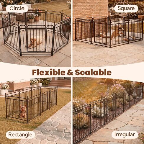 Fldofaves 8-Panel Dog Playpen في الهواء الطلق، ارتفاع 32 بوصة سياج معدني للكلاب في الهواء الطلق مع بوابة للكلاب المتوسطة الكبيرة، حاوية آمنة مع حصص أرضية للتخييم في ساحة الحديقة in Kuwait