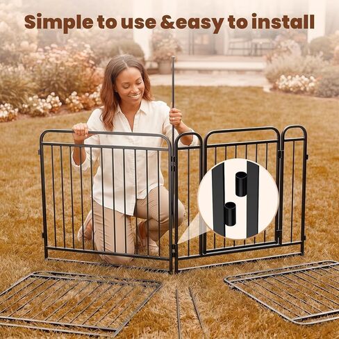 Fldofaves 8-Panel Dog Playpen في الهواء الطلق، ارتفاع 32 بوصة سياج معدني للكلاب في الهواء الطلق مع بوابة للكلاب المتوسطة الكبيرة، حاوية آمنة مع حصص أرضية للتخييم في ساحة الحديقة in Kuwait