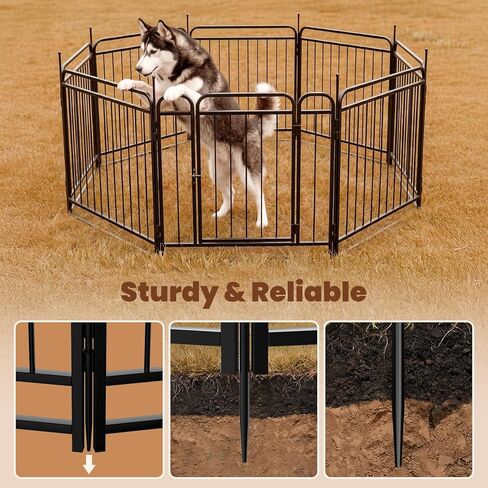 Fldofaves 8-Panel Dog Playpen في الهواء الطلق، ارتفاع 32 بوصة سياج معدني للكلاب في الهواء الطلق مع بوابة للكلاب المتوسطة الكبيرة، حاوية آمنة مع حصص أرضية للتخييم في ساحة الحديقة in Kuwait