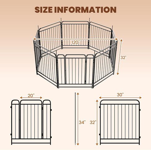 Fldofaves 8-Panel Dog Playpen في الهواء الطلق، ارتفاع 32 بوصة سياج معدني للكلاب في الهواء الطلق مع بوابة للكلاب المتوسطة الكبيرة، حاوية آمنة مع حصص أرضية للتخييم في ساحة الحديقة in Kuwait