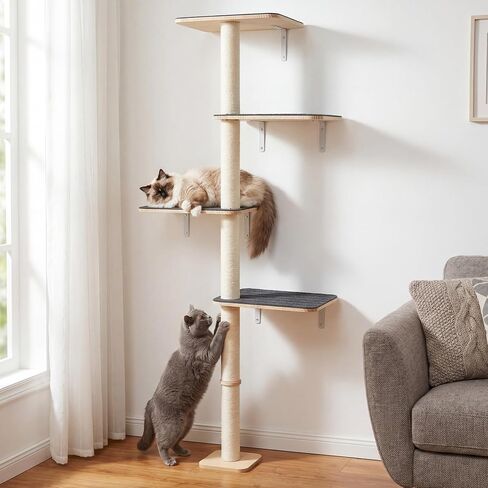 Veehoo Wall Mounted Cat Tree for Large Cats, 66" Tall Cat Wall Climber with Large Perches and Non-Slip Carpet, Cats Wall Shelves Furniture for Climb, Scratch, Lookout and Play in Kuwait