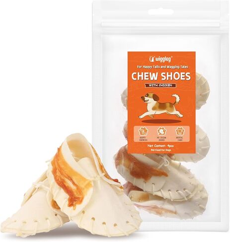 أحذية Dog Treats Rawhide Chicken Mini مقاس 5 بوصة، وجبات خفيفة، كعوب لطحن الأسنان للكلاب المتوسطة والكبيرة، 3.67 أونصة (4 لكل عبوة) in Kuwait