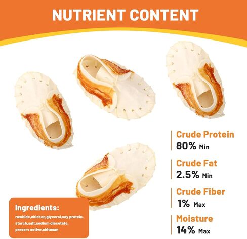 أحذية Dog Treats Rawhide Chicken Mini مقاس 5 بوصة، وجبات خفيفة، كعوب لطحن الأسنان للكلاب المتوسطة والكبيرة، 3.67 أونصة (4 لكل عبوة) in Kuwait