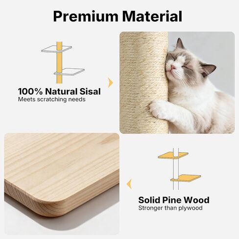 Veehoo Wall Mounted Cat Tree for Large Cats, 66" Tall Cat Wall Climber with Large Perches and Non-Slip Carpet, Cats Wall Shelves Furniture for Climb, Scratch, Lookout and Play in Kuwait