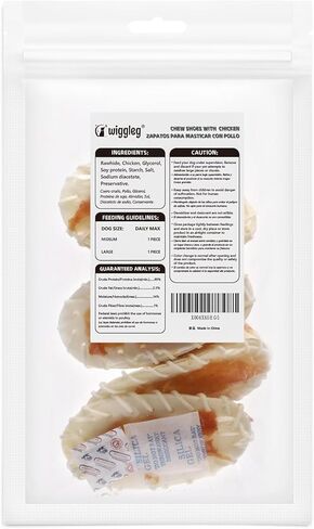 أحذية Dog Treats Rawhide Chicken Mini مقاس 5 بوصة، وجبات خفيفة، كعوب لطحن الأسنان للكلاب المتوسطة والكبيرة، 3.67 أونصة (4 لكل عبوة) in Kuwait