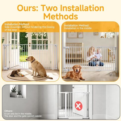 23.8"-60.6" Extra Wide Baby Gate for Stairs, Metal Pet Dog Gate for Doorways Indoor, 2 Installation Positions, Hardware Mount, 29.1"H Walk Through Safety Child Gate for Kids Toddler, White in Kuwait