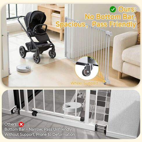 23.8"-60.6" Extra Wide Baby Gate for Stairs, Metal Pet Dog Gate for Doorways Indoor, 2 Installation Positions, Hardware Mount, 29.1"H Walk Through Safety Child Gate for Kids Toddler, White in Kuwait