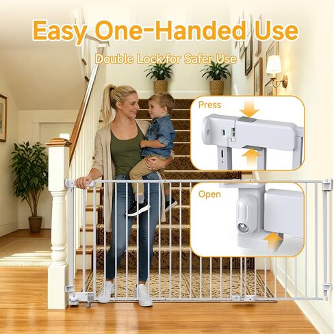 23.8"-60.6" Extra Wide Baby Gate for Stairs, Metal Pet Dog Gate for Doorways Indoor, 2 Installation Positions, Hardware Mount, 29.1"H Walk Through Safety Child Gate for Kids Toddler, White in Kuwait