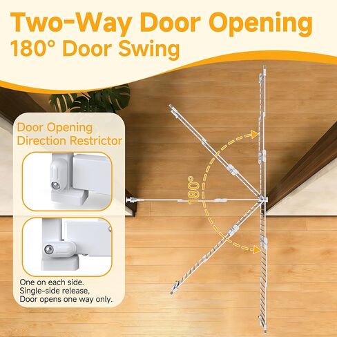 23.8"-60.6" Extra Wide Baby Gate for Stairs, Metal Pet Dog Gate for Doorways Indoor, 2 Installation Positions, Hardware Mount, 29.1"H Walk Through Safety Child Gate for Kids Toddler, White in Kuwait