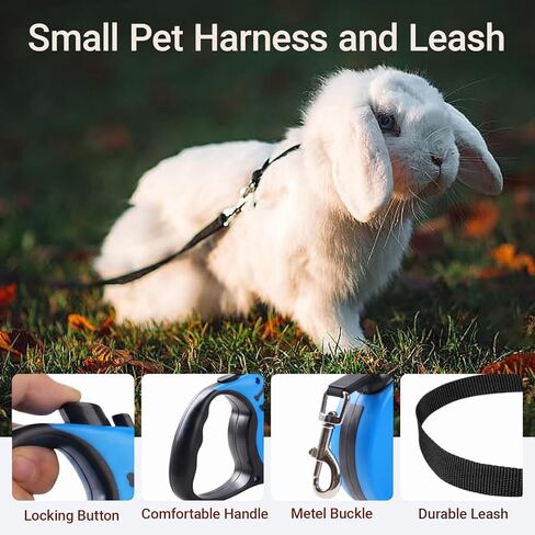 Retractable Harness and Leash Set for Ferrets, Rabbits, Guinea Pigs and Small Pets Lightweight Leash with Non-Slip Handle & 2pcs Rope Vests (Blue, 16.4ft) in Saudi Arabia